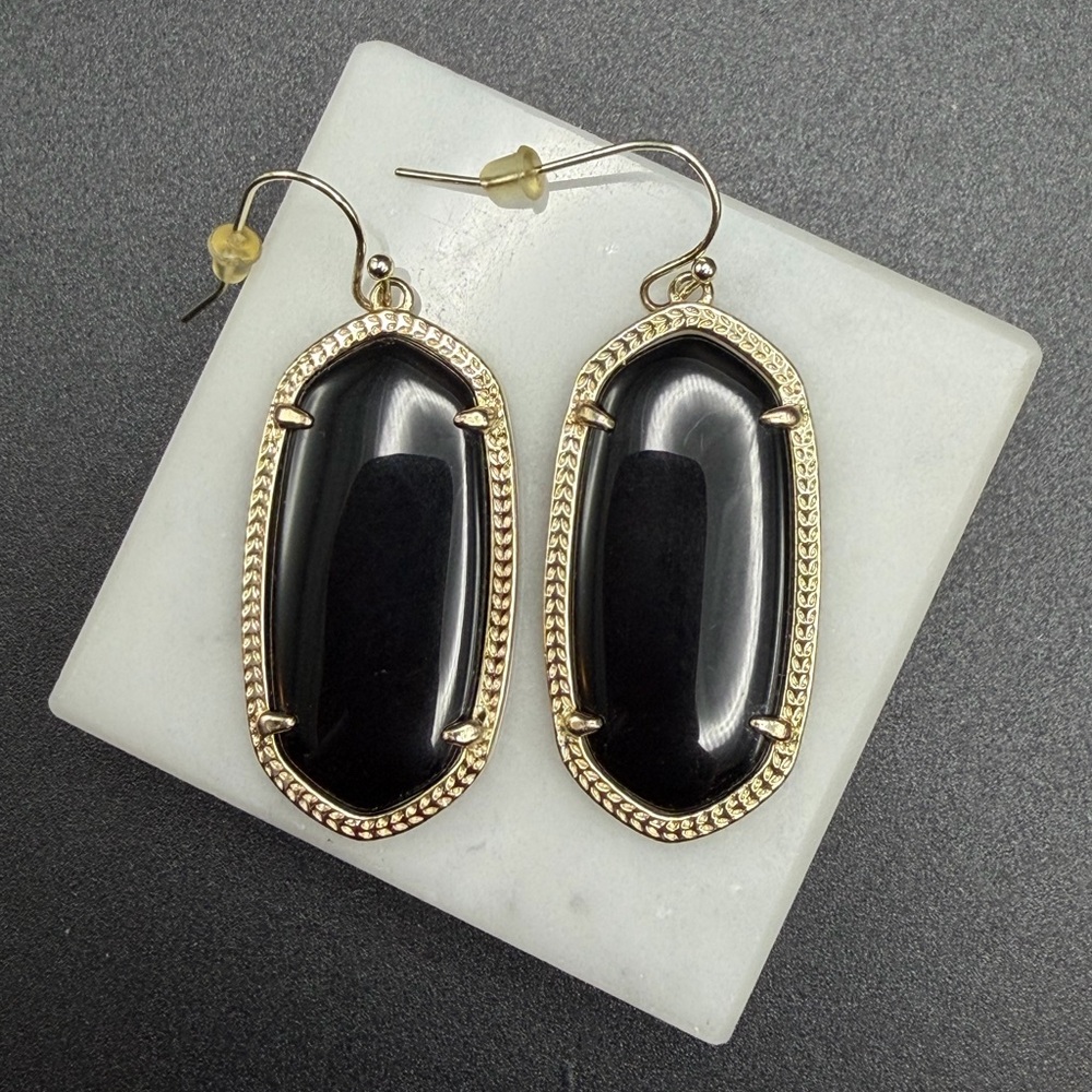 Kendra Scott Elle Drop Earrings #M66 black gold tone